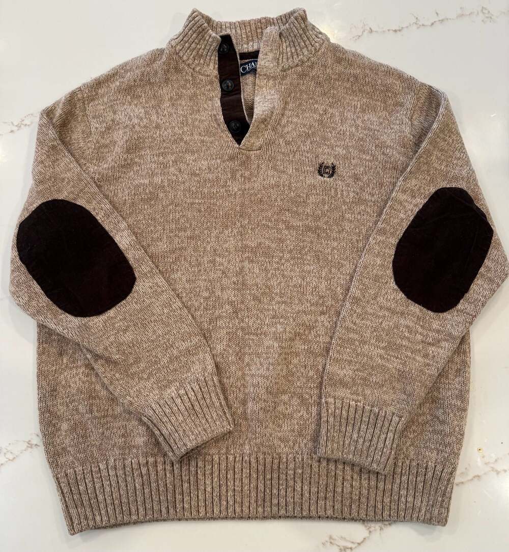 Chaps Men's Mock Neck Buttoned Pullover Sweater with Elbow Patches